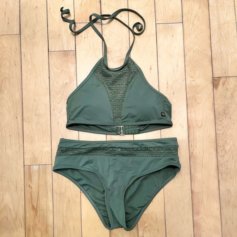 Aqua La Vie en Rose Green Halter Bikini Swimsuit Size Small